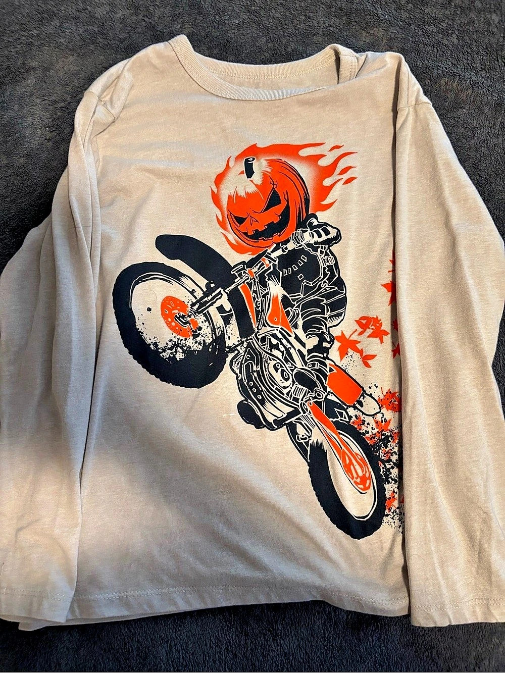 Boys  Motorcycle Pumpkin Long Sleeve Tee